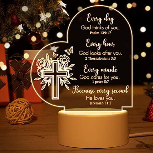 Christian Gift for Women, Acrylic Night Light Inspirational Gift for Women, Religious Gifts Scripture Gifts for Women , Night Lamp with Bible Verse and Prayers Gift